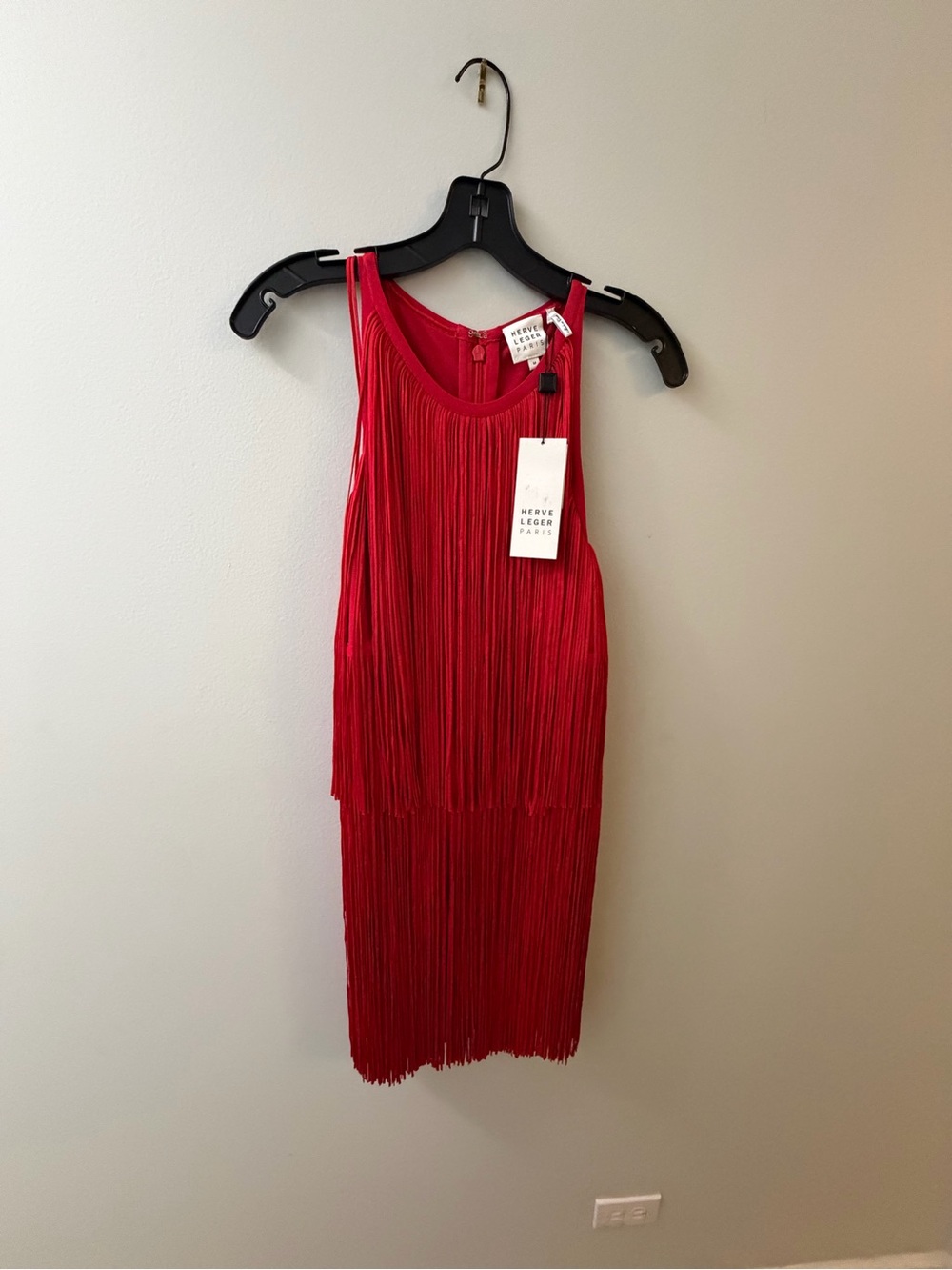 Herve Leger Red Fringe Tank Mini Dress